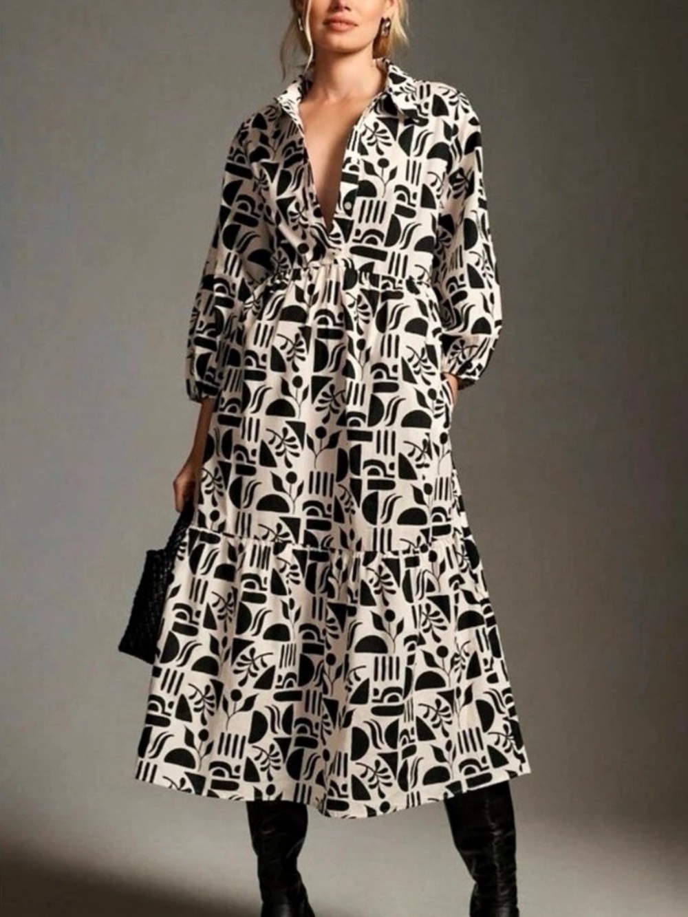 Maeve Abstract Print Cotton Midi Dress Size Medium